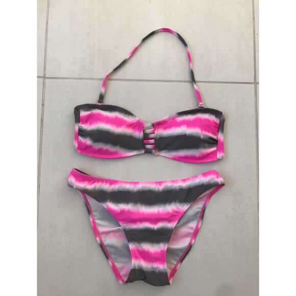 Malibu Dream Girl Multicolor Padded Striped Bikini Set Swimsuit - Picture 1 of 9